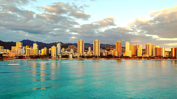Honolulu, Waikiki Beach, Oahu, Hawaii.   Aerial Photography